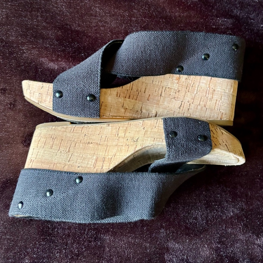 LUCKY BRAND Miller 2 Criss-Cross Canvas Cork Wedge Sandals (Black) Size 10M